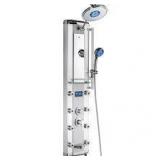 Akdy 51 in. 8-Jet Aluminum Shower Panel System with LED Rainfall Shower Head, LED Shower Wand, Display, Tub Spout and Mirror not used open box customer returnssee picture