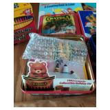 Collection of kids promotional products and coloring supplies