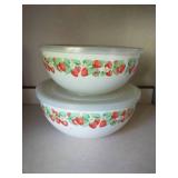 Two Nesting Metal Mixing Bowls with plastic lids