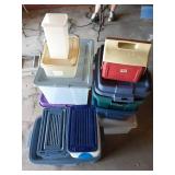 Collection of Plastic Storage Bins and mini cooler