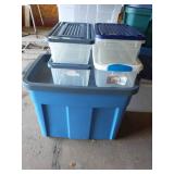 Collection of Plastic Storage Bins and mini cooler