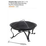 HAMPTON BAY SADLER 30 IN. X 19 IN. ROUND STEEL WOOD BURNING FIRE PIT IN RUBBED BRONZE. SEE PICTURES!!