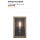 HOME DECORATORS COLLECTION PALERMO GROVE 1-LIGHT GILDED IRON SCONCE WITH PAINTED WALNUT WOOD ACCENTS. SEE PICTURES!!