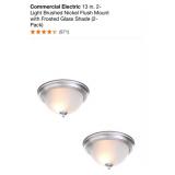 COMMERCIAL ELECTRIC 13 IN. 2-LIGHT BRUSHED NICKEL FLUSH MOUNT WITH FROSTED GLASS SHADE (2-PACK). SEE PICTURES!!