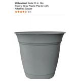 UNBRANDED BELLE 20 IN. DIA STORMY GRAY PLASTIC PLANTER WITH ATTACHED SAUCER. SEE PICTURES!!