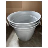 UNBRANDED BELLE 20 IN. DIA STORMY GRAY PLASTIC PLANTER WITH ATTACHED SAUCER. SEE PICTURES!!