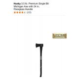 HUSKY 3.5 LB. PREMIUM SINGLE BIT MICHIGAN AXE WITH 34 IN. FIBERGLASS HANDLE. SEE PICTURES!!