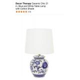DECOR THERAPY CERAMIC CHIC 21 IN. BLUE AND WHITE TABLE LAMP. SEE PICTURES!!