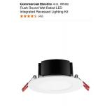 COMMERCIAL ELECTRIC 4 IN. WHITE FLUSH ROUND WET RATED LED INTEGRATED RECESSED LIGHTING KIT. SEE PICTURES!!