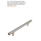 5 IN. (127 MM) CENTER-TO-CENTER SATIN NICKEL MODERN STRAIGHT EURO STYLE BAR CABINET PULL (25-PACK). SEE PICTURES!!