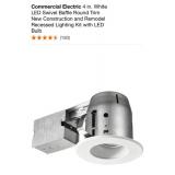 COMMERCIAL ELECTRIC 4 IN. WHITE LED SWIVEL BAFFLE ROUND TRIM NEW CONSTRUCTION AND REMODEL RECESSED LIGHTING KIT WITH LED BULB. SEE PICTURES!!