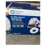 COMMERCIAL ELECTRIC 4 IN. WHITE LED SWIVEL BAFFLE ROUND TRIM NEW CONSTRUCTION AND REMODEL RECESSED LIGHTING KIT WITH LED BULB. SEE PICTURES!!