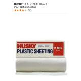 ASSORTED HUSKY 4 FT. X 100 FT. CLEAR 4 MIL PLASTIC SHEETING & 10 FT. X 100 FT. CLEAR 2 MIL. PLASTIC SHEETING. SEE PICTURES!!