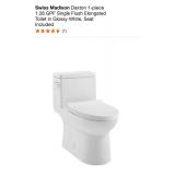 SWISS MADISON DAXTON 1-PIECE 1.28 GPF SINGLE FLUSH ELONGATED TOILET IN GLOSSY WHITE, SEAT INCLUDED. SEE PICTURES!!