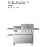 DYNA-GLO 4-BURNER PROPANE GAS GRILL IN STAINLESS STEEL WITH GRIDDLE. SEE PICTURES!!