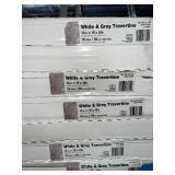 TRAFFICMASTER GROUTABLE 18 IN. X 18 IN. WHITE AND GREY TAVERTINE PEEL AND STICK VINYL TILE (36 SQ. FT. / CASE ). SEE PICTURES!!