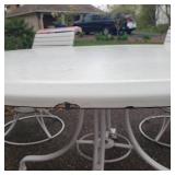 Trendy Werzalit Outdoor Table and Home Crest Chairs with Umbrella
