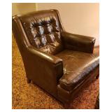 Vintage Henredon Coffee Brown Leather Arm Chair & Ottoman