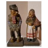 Swedish Wooden Carved Man & Woman, signed HR 1930