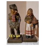 Swedish Wooden Carved Man & Woman, signed HR 1930