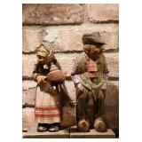 Swedish Wooden Carved Man & Woman, signed HR 1930