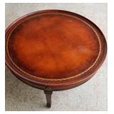 Vintage Leather Insert Drum Cocktail Table