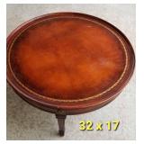 Vintage Leather Insert Drum Cocktail Table