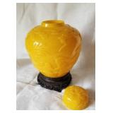Antique Asian Cherry Blosom Yellow Glass Ginger Jar