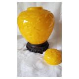 Antique Asian Cherry Blosom Yellow Glass Ginger Jar