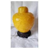 Antique Asian Cherry Blosom Yellow Glass Ginger Jar