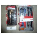 Electrical kit, precision knife set, ratcheting screwdriver and bits and 3 locking pliers