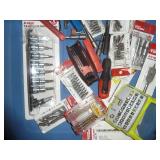 Lot of punches, large needle nose plier, screwdriver and lot of different bit sets, hex wrenches, nut driver sets