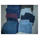 12 pair of womens jeans size 12 and 14, includes Lee, Levis, LL Bean, a couple are insulated, all in very good condition