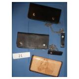 3 Mens wallets, 2 truckers/bikers with chain, and one hand tooled leather with horse head