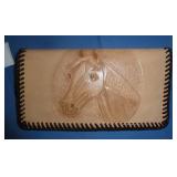 3 Mens wallets, 2 truckers/bikers with chain, and one hand tooled leather with horse head