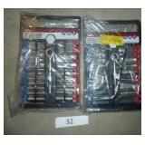 2 new sets of 1/4" sockets with ratchet, blue side is metric, red is standard