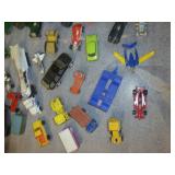 bunch of matchbox cars, a few unusual ones, space shuttle, Nasa truck with rocket, stretch limo