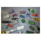 bunch of matchbox cars, a few unusual ones, space shuttle, Nasa truck with rocket, stretch limo