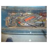tool box full of tools, about 10 large files, bunch of screwdrivers, scrapers, etc