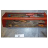 tool box full of tools, about 10 large files, bunch of screwdrivers, scrapers, etc