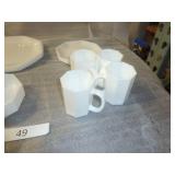 Vintage place set for 4  of milk glass dinner and salad plates and octogon shaped cups