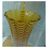 For you Amber glass collectors, nesting hen, octogon candy dish and a large striped vase with cameo at the base