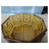For you Amber glass collectors, nesting hen, octogon candy dish and a large striped vase with cameo at the base