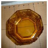 For you Amber glass collectors, nesting hen, octogon candy dish and a large striped vase with cameo at the base