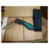 24 green handle serrated pocket knives with sheath