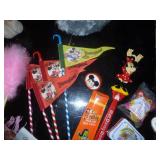 Big Al Disney bear, a Steiff bear, Disney pencils, back scratcher, Mickey night light, fan and pick up sticks