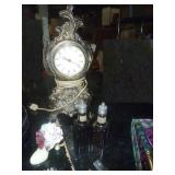 Vintage dresser items, New Bennington comb and brush set, nail clippers, stetson cologne, clock