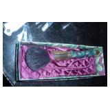 Vintage dresser items, New Bennington comb and brush set, nail clippers, stetson cologne, clock