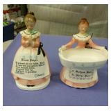 vintage napkin holder and matching soap or dish scrubber holder, pink depression sugar and clear glass sugar, all in great shape