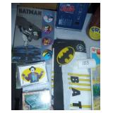 New Batman scarf and collectible buttons, Batman collector cards, Pepsi coin bank, vintage Nestles Quik mixing jug (never used) and Lone Ranger puzzle